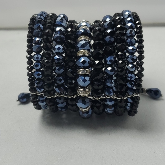 Ali khan 11 row beaded blue/black opened bracelet - Picture 2 of 6